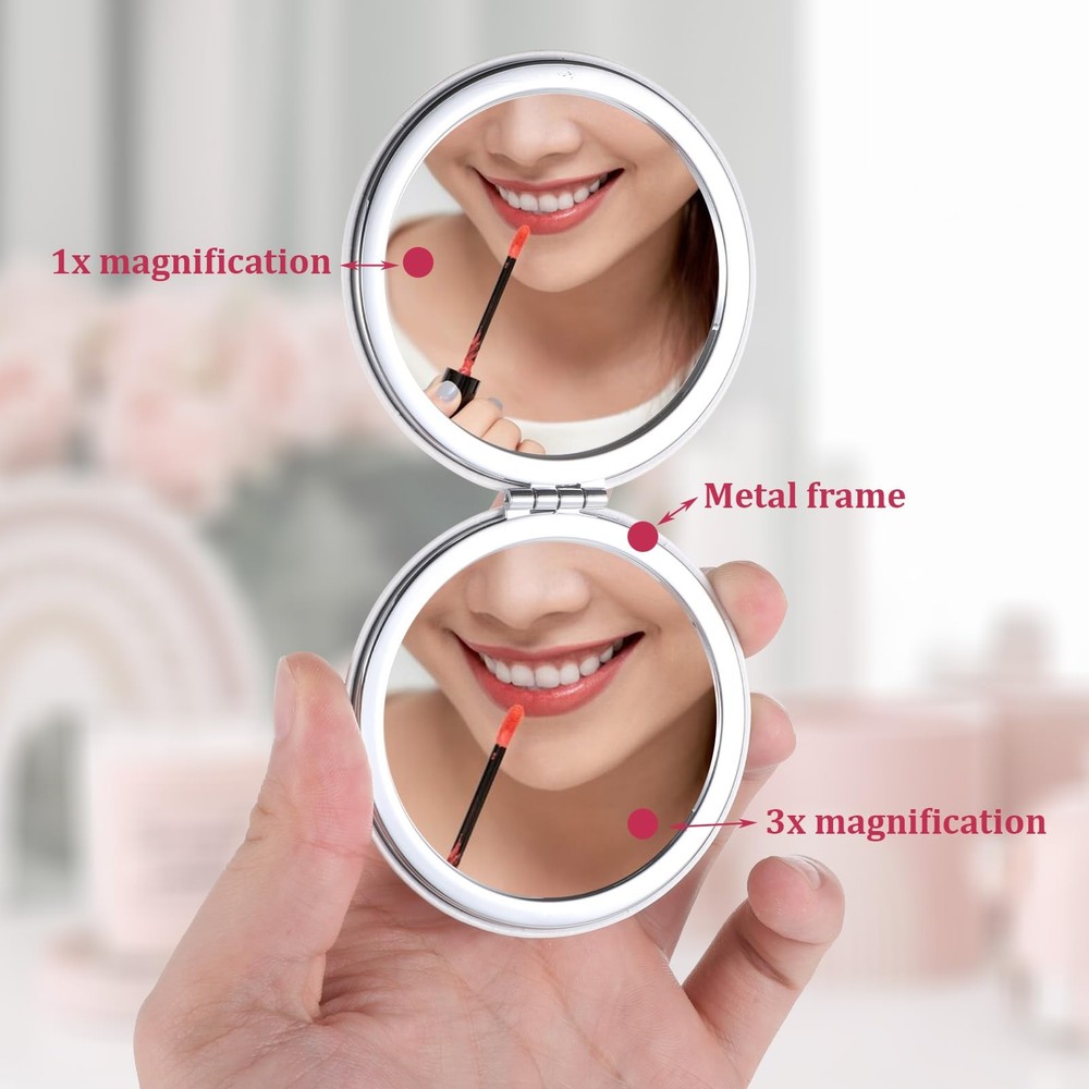 Fyntave 2 Pcs Small Compact Folding Pocket Mirror Round Double Sided White