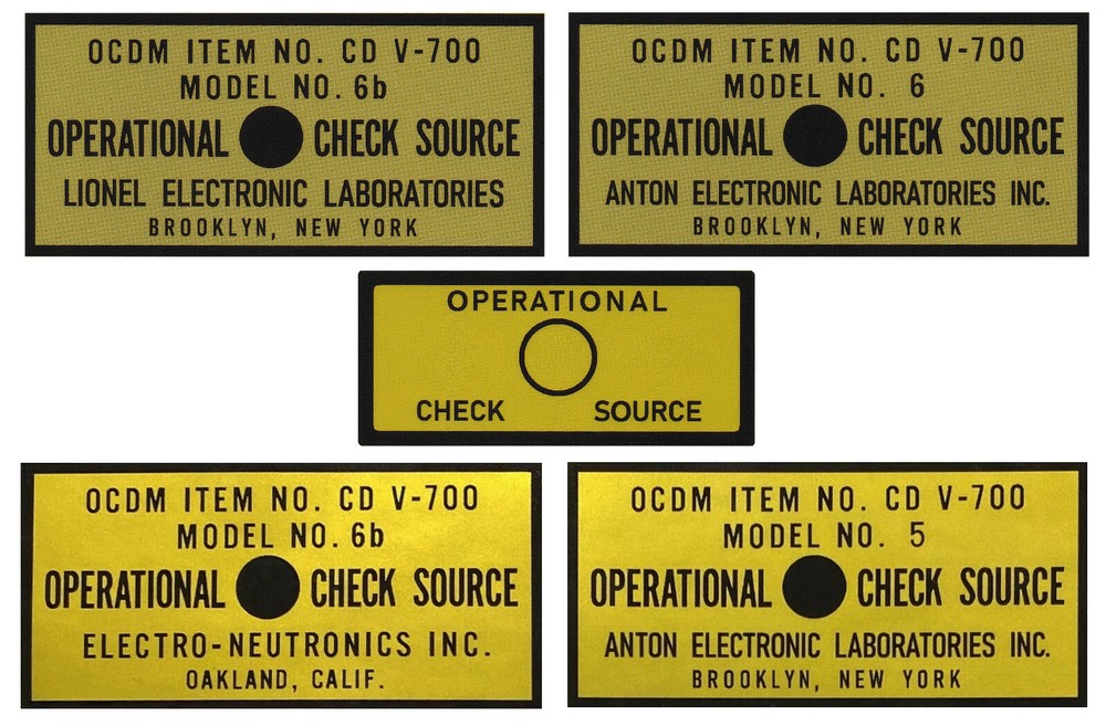 Check Source Label, Electro-Nuetronics ENI CD V-700 6B Geiger Counter CDV-700