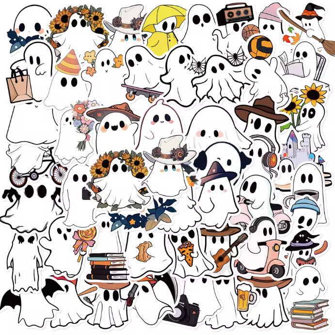 👻 50pc CUTE Ghost Themed Glossy Stickers - FREE SHIPPING