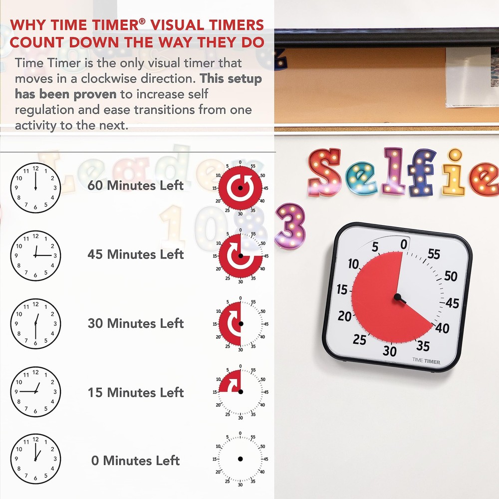 TIME TIMER 12 Inch Visual Timer 60 Minute Kids Desk Countdown Clock with Dry