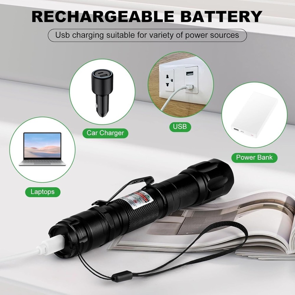 Rugged Green Laser Pointer - Adjustable Focus & Waterproof with Carrying Case