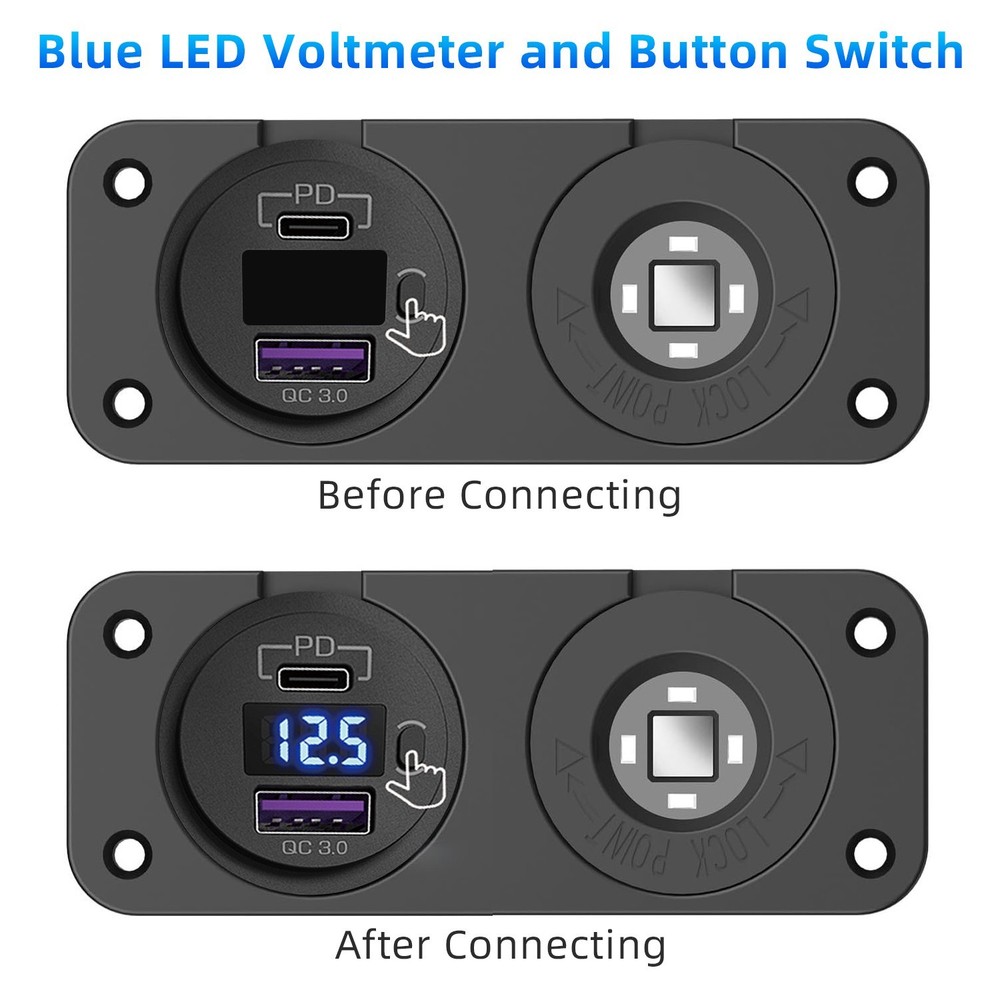 Dual USB Cigarette Lighter Socket Quick Car Charger Power Outlet LED Voltmeter