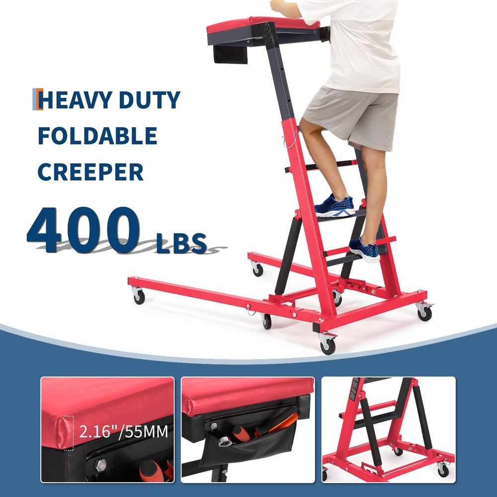 ⭐Automotive Topside Creeper 400LBS Adjustable 48"-66" Foldable Engine Creeper