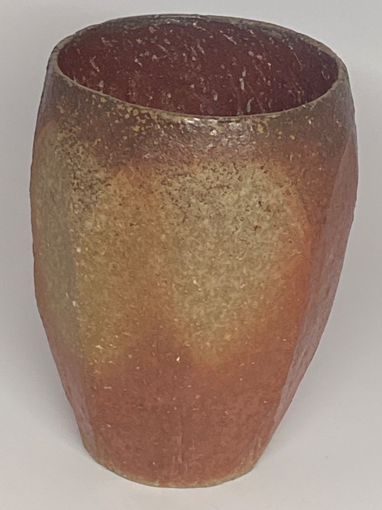 Small Brown Vase w/ Octagonal Sides, 5" Tall
