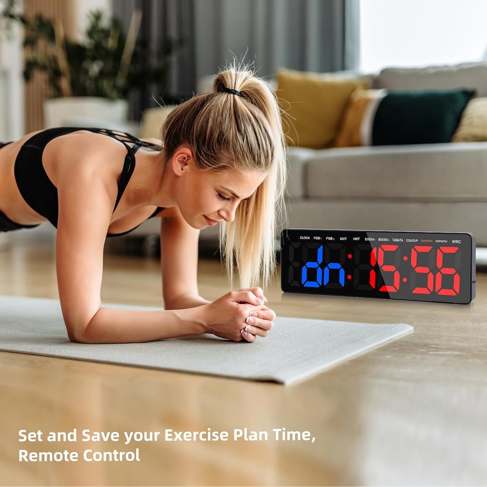 Gym Timer, 16.5" Large Digital Wall Clock for Interval Workout, Blue-red