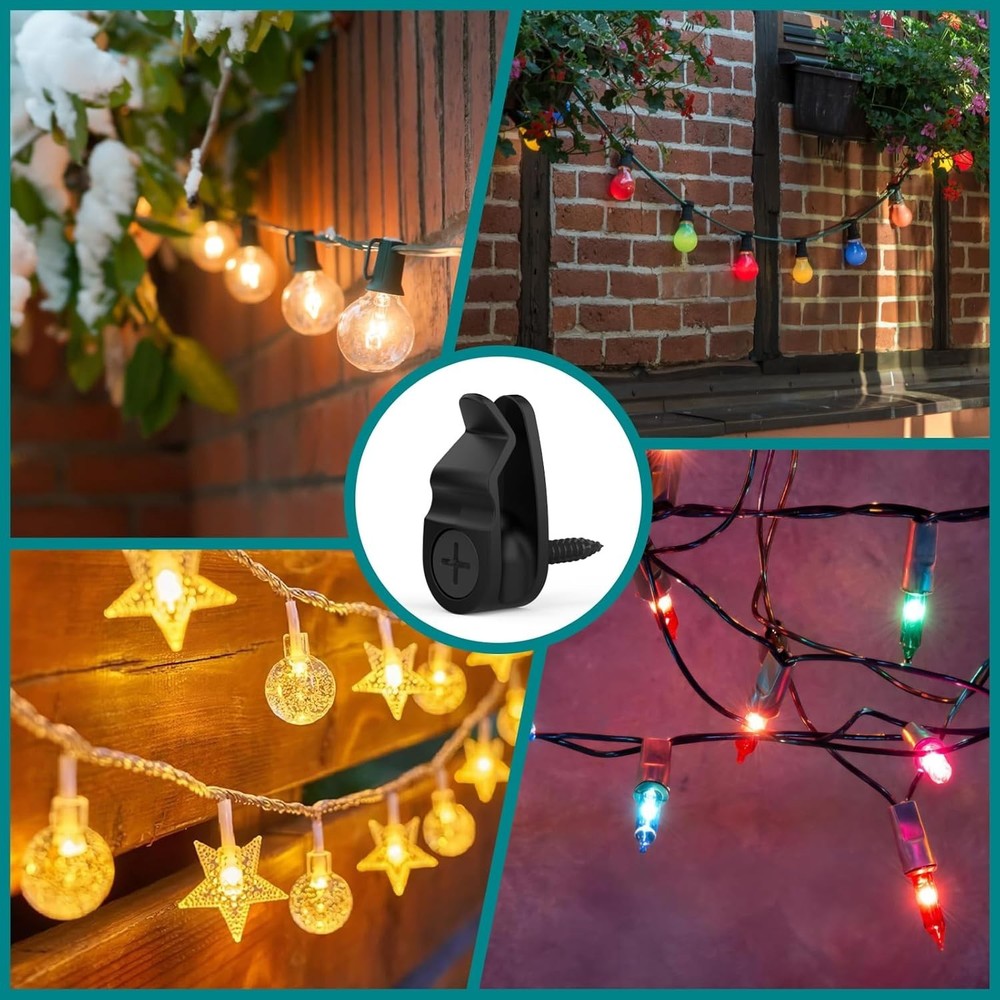 Versatile String Light Clips for Indoor/Outdoor Use - Weatherproof Black Hooks
