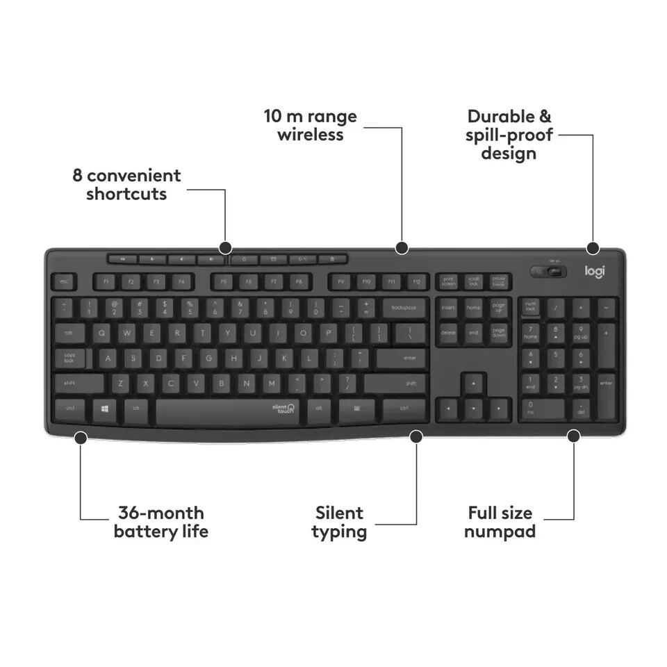 Logitech MK295 Silent Wireless Keyboard & Mouse Combo (Graphite)
