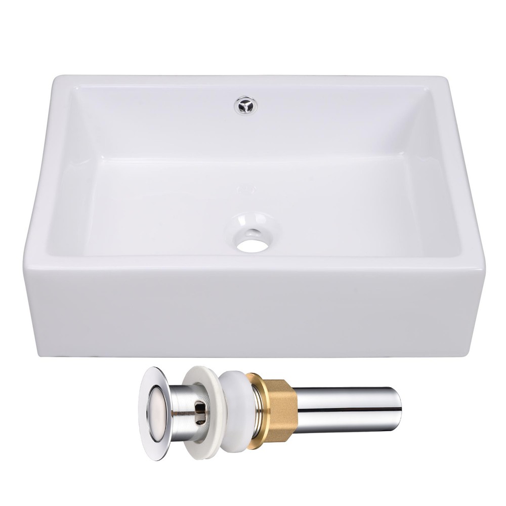 20" Rectangle Bathroom Porcelain Ceramic Sink Vanity Basin Overflow