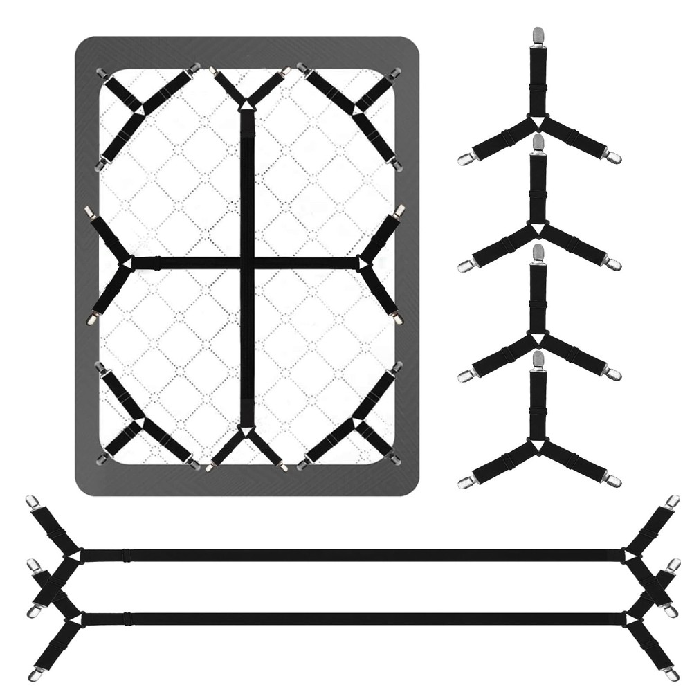Secure Bed Sheet Straps – 6 PCS Adjustable Fitted Sheet Clips for Full Size Beds