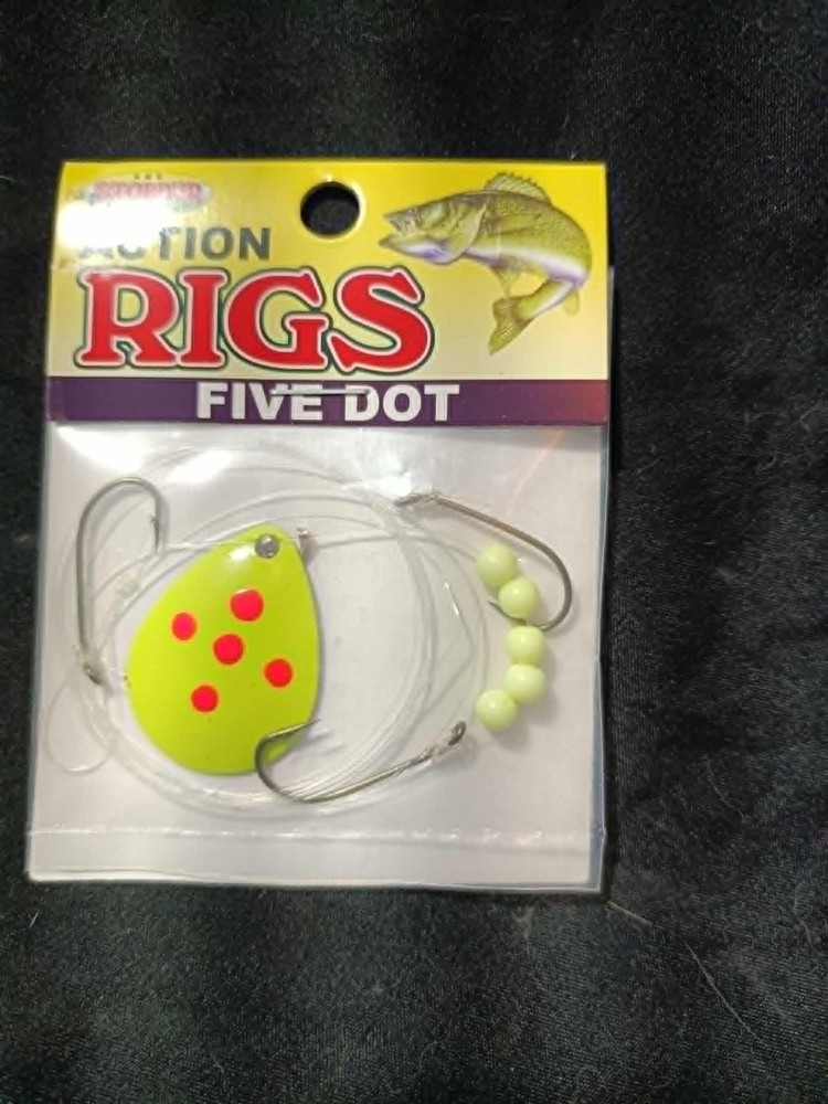 K&E Stopper Action rigs #4 blade, 3 hooks, Chartreuse/orange dot blade