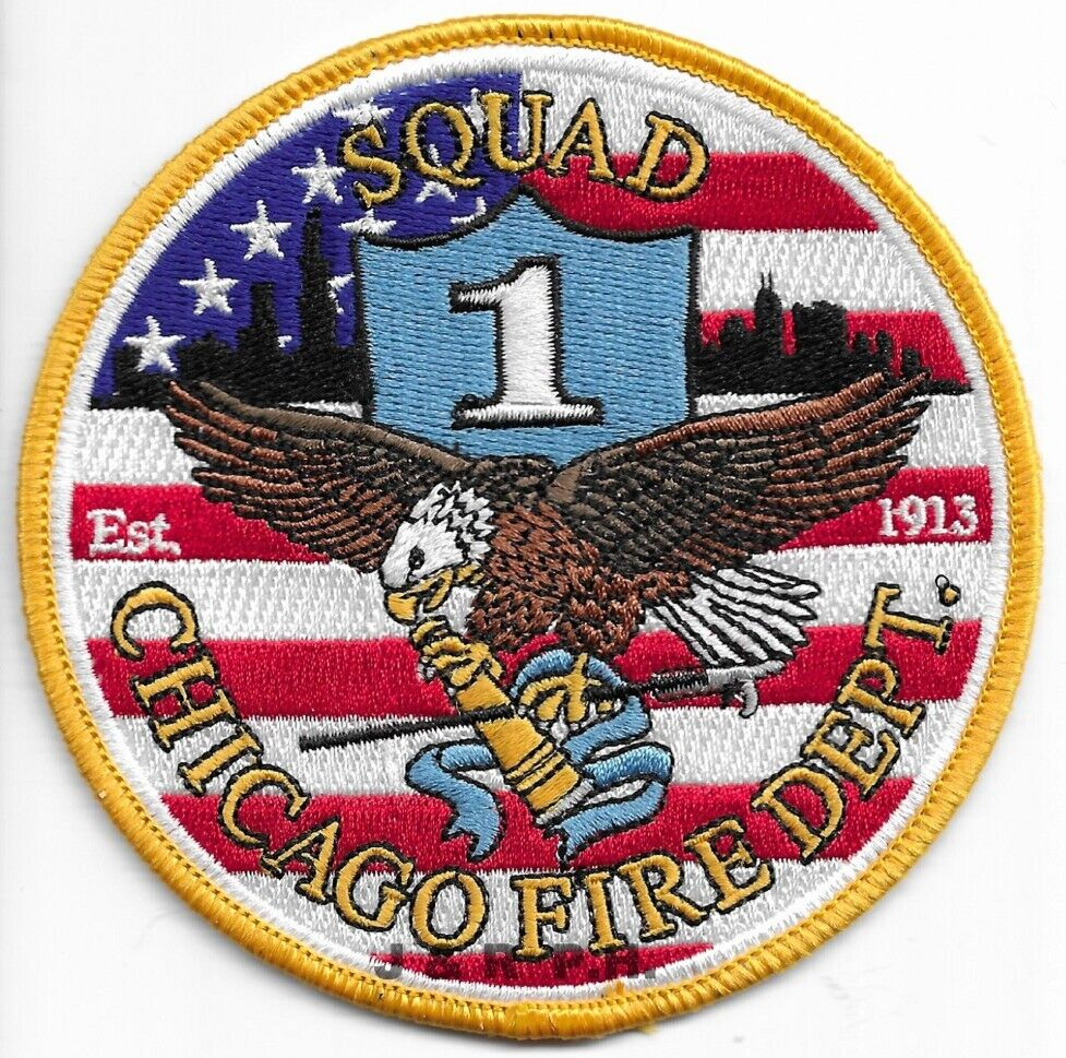 Chicago Squad - 1 "1913" fire dept., Illinois (4" round yellow) fire patch