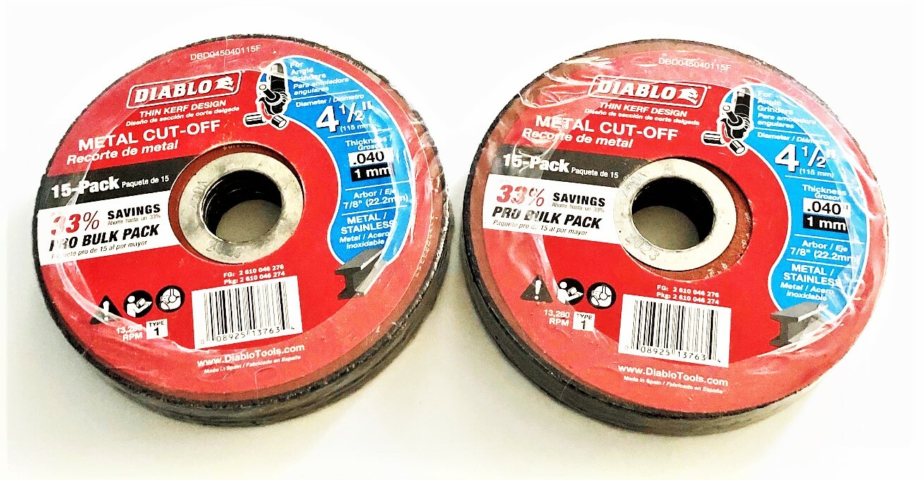 30 DIABLO 4-1/2" X .040" THIN KERF METAL/STAINLESS ANGLE GRINDER CUT-OFF WHEELS