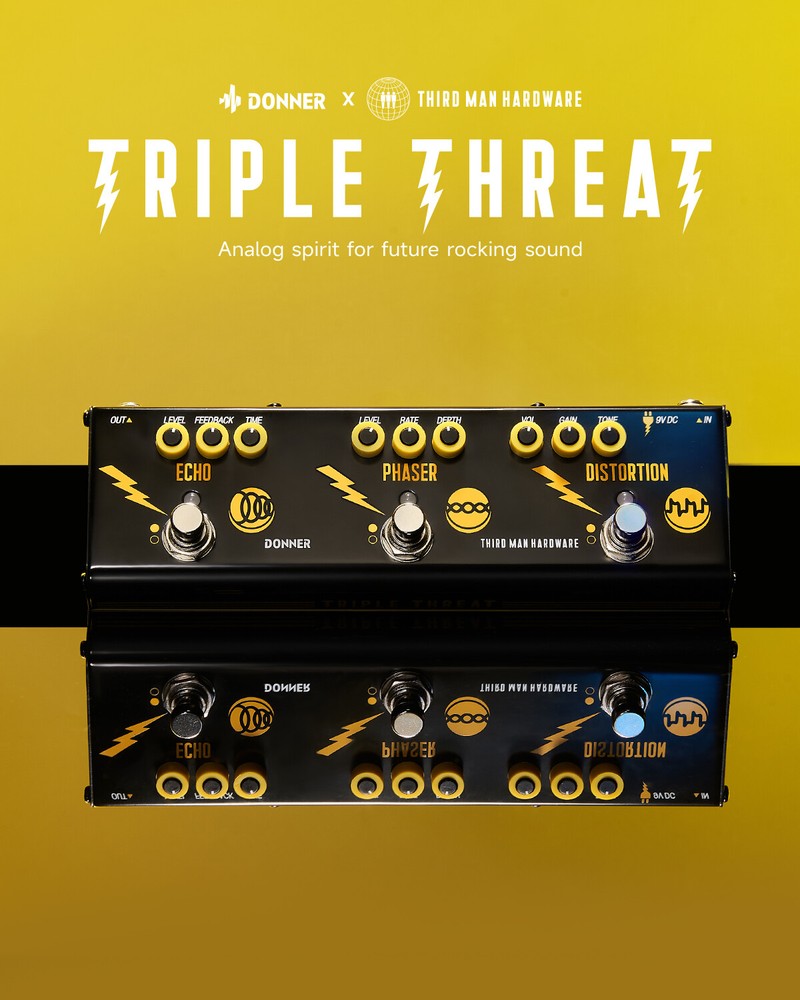 Donner Triple Threat Multi Effects Pedal Echo Phaser Distortion With Adapter