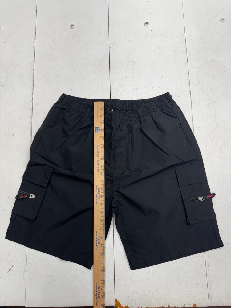 Shein Solid Black Athletic Cargo Drawstring Shorts Mens Size XXL