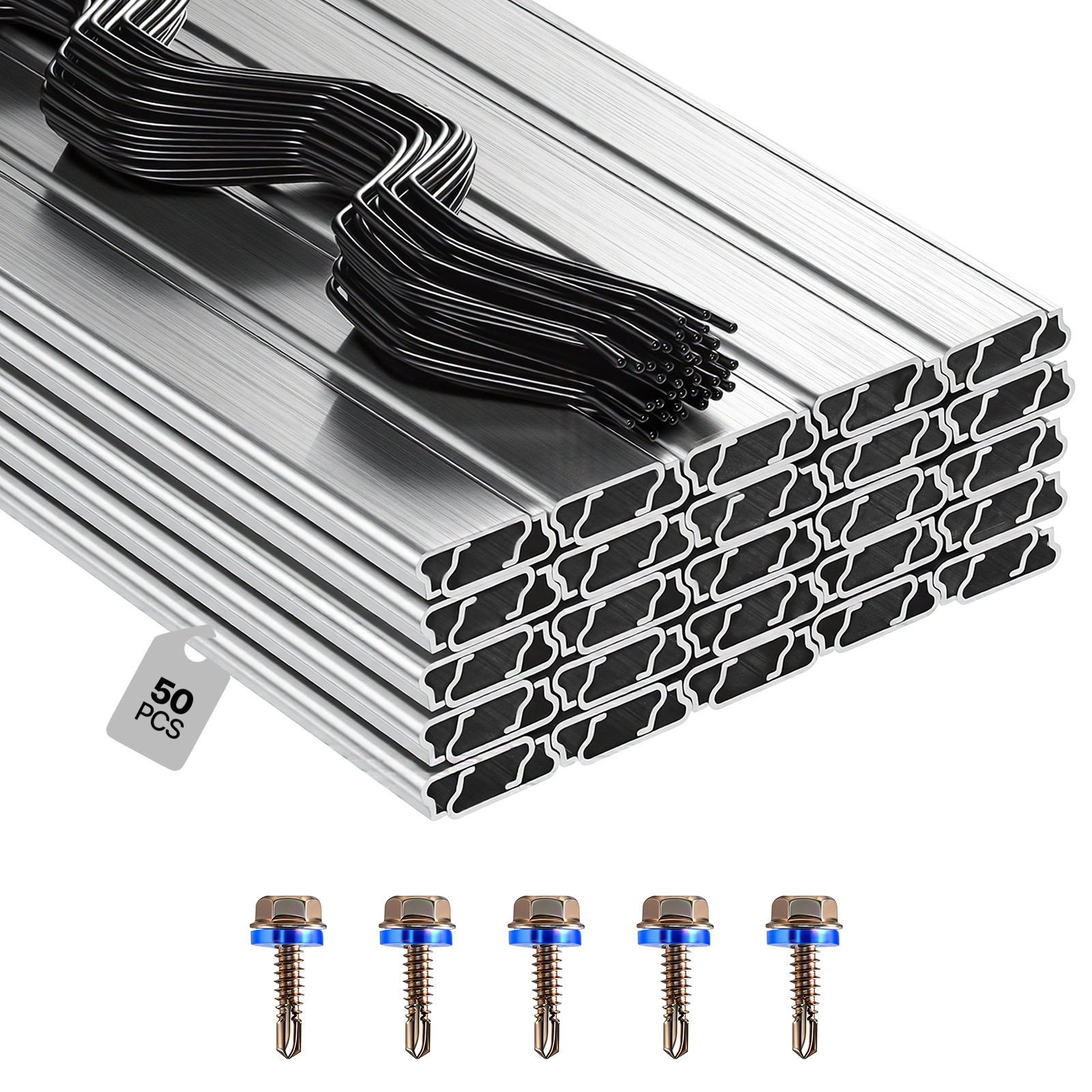 VEVOR Greenhouse Spring Wire & Lock Channel Aluminum Alloy 50 Packs 6.56 ft