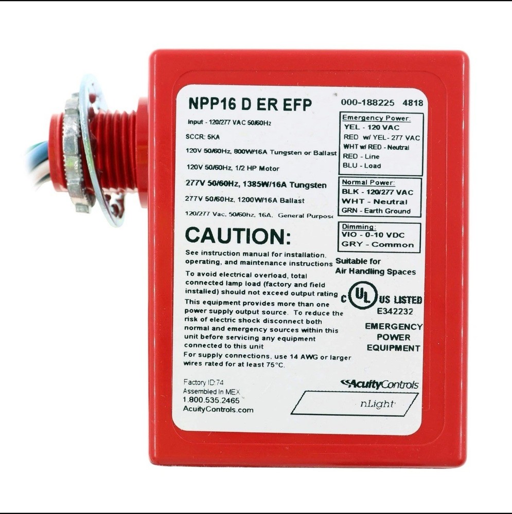 SENSOR SWITCH NPP16-D-ER-EFP NLIGHT RELAY EMERGENCY POWER PACK, 100/277V