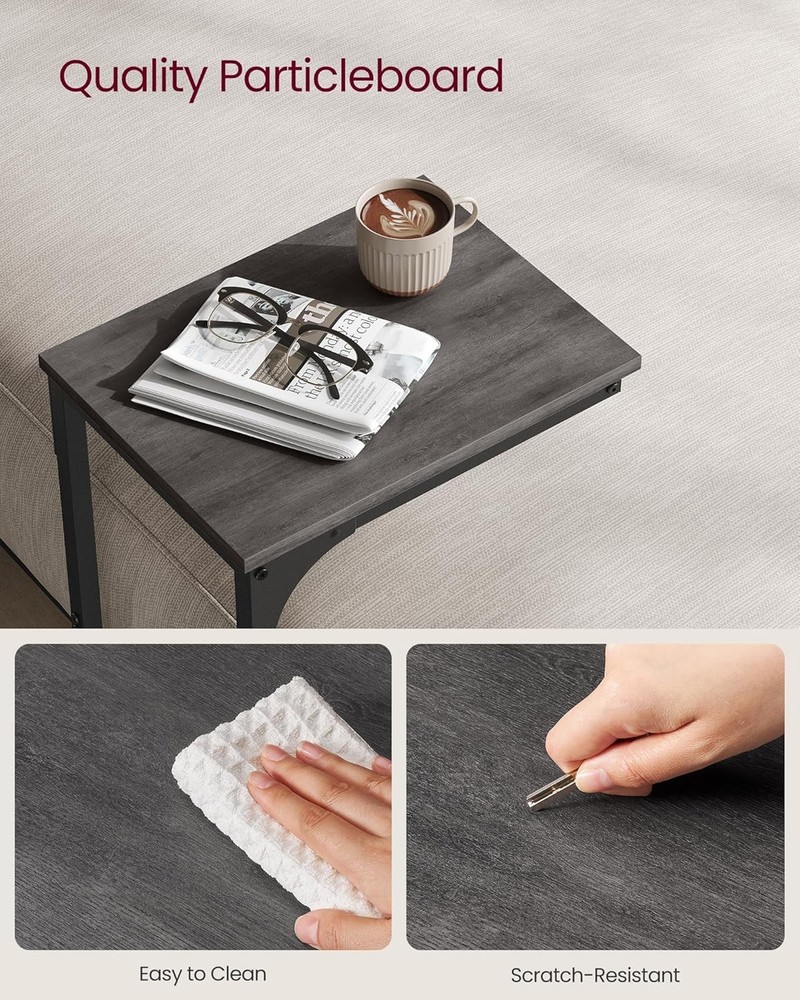 VASAGLE C-Shaped End Table, Small Side Table for Couch, Misty Gray + Black