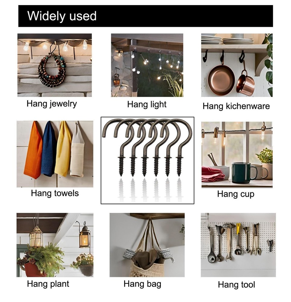 1-1/2" Bronze Screw Cup Hook Ceiling Hooks 36 Pack Screw-in Light Hooks Mug H...
