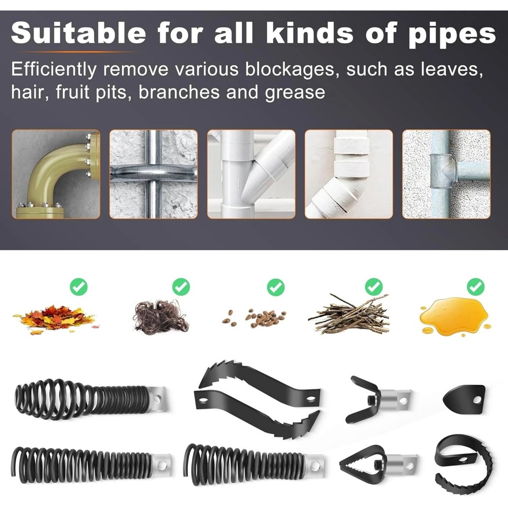 8PCS Professional Drain Snake Drill Bits Multi-Function Cutter Head Attachments
