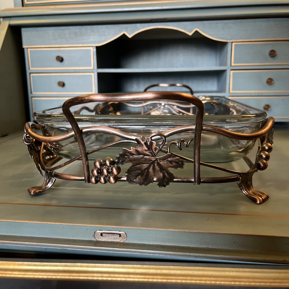 MARINEX Brazil, Glass & Copper Rectangular Buffet, Casserole Dish Serving Tray