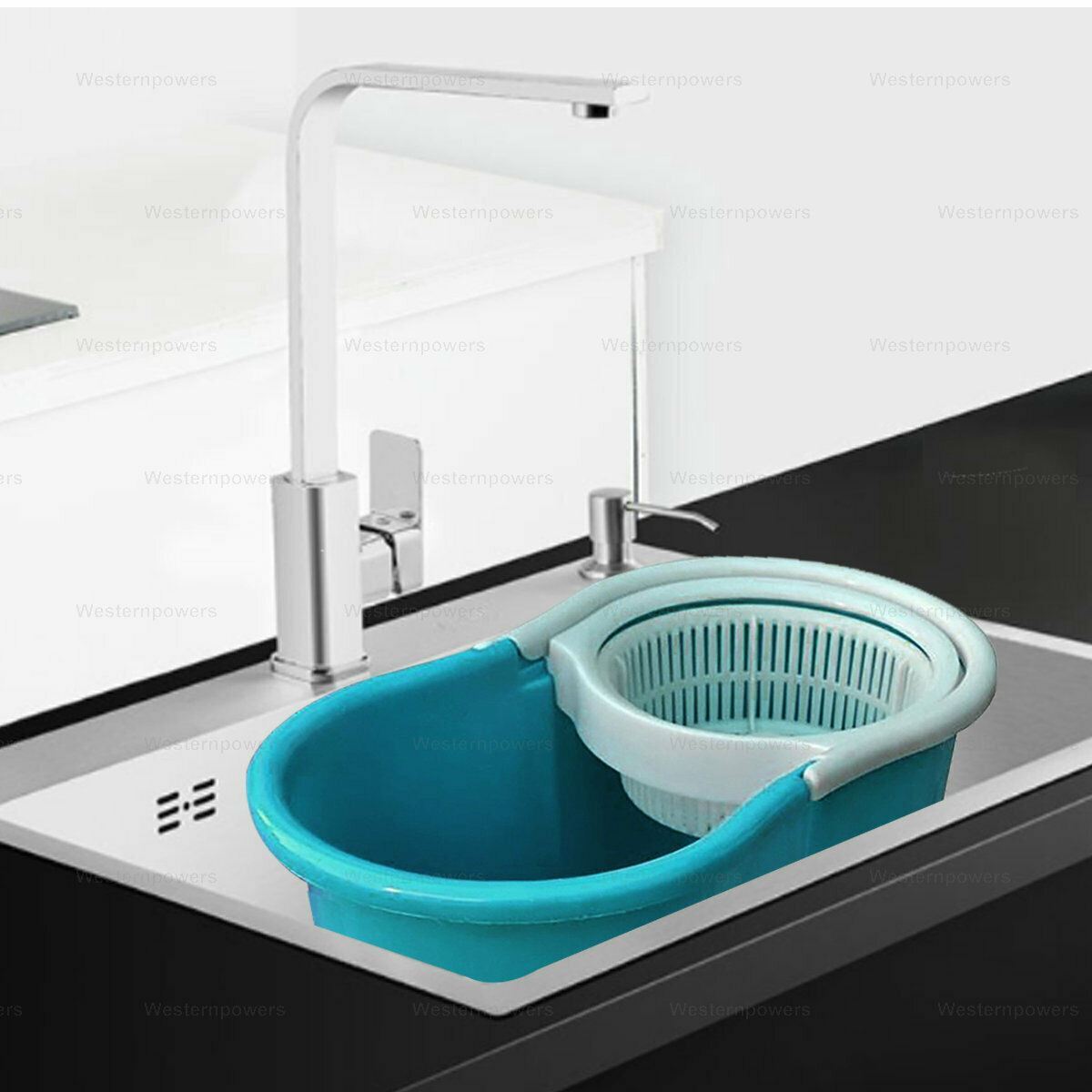 360° Rotating Head Easy Spin Dry Floor Mop Bucket + 2x Head Microfiber Spinning