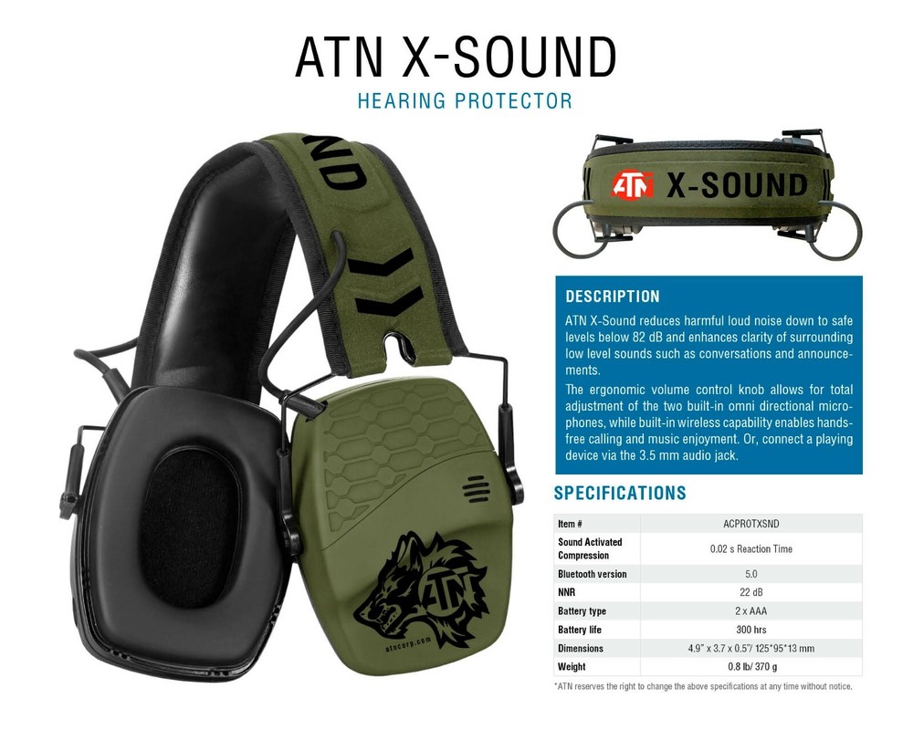ATN X-Sound Hearing Protector, Electronic Earmuffs w/ Bluetooth