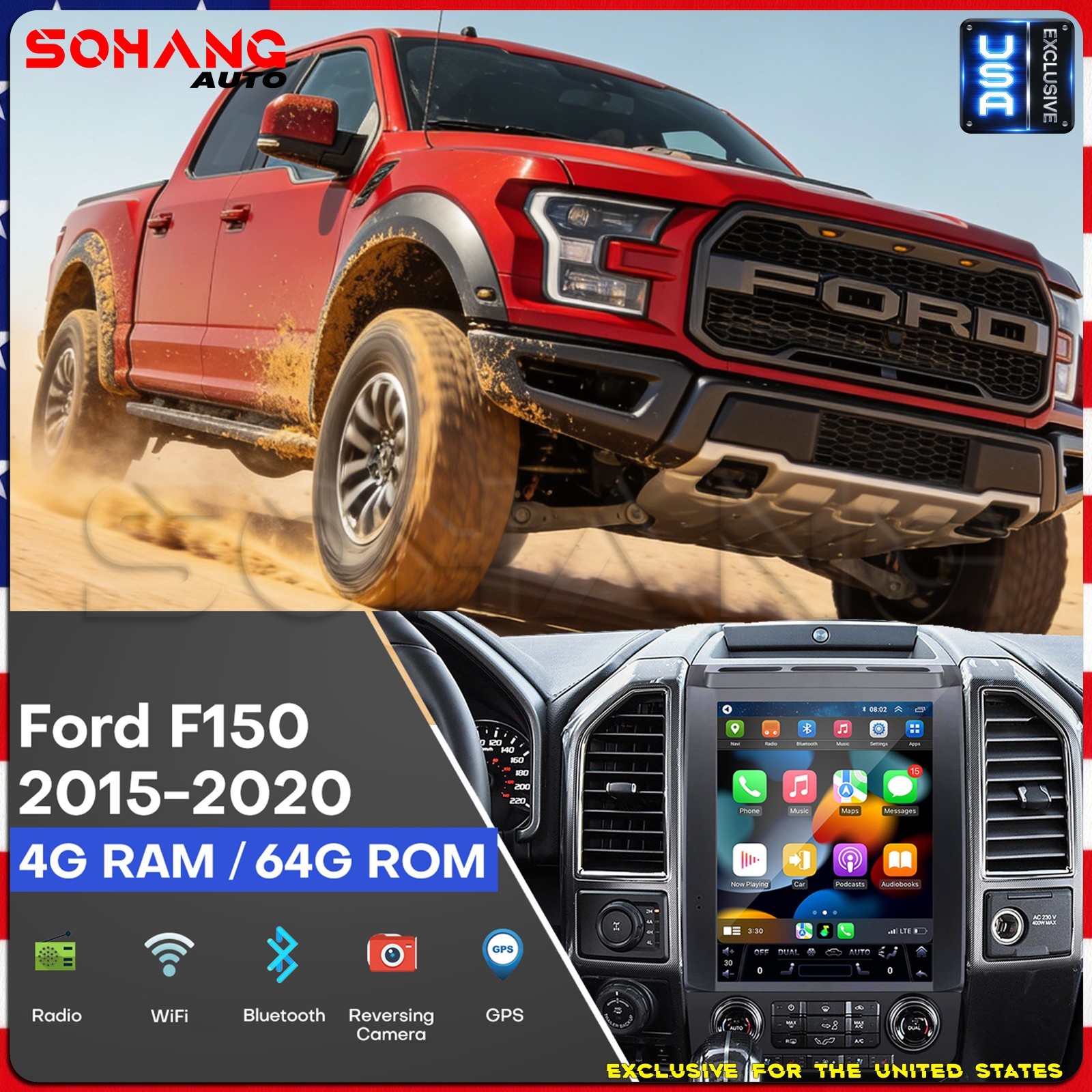SoHang | 12.1'' Car Radio Stereo CarPlay For Ford F150 F250 F350 Tesla Style GPS