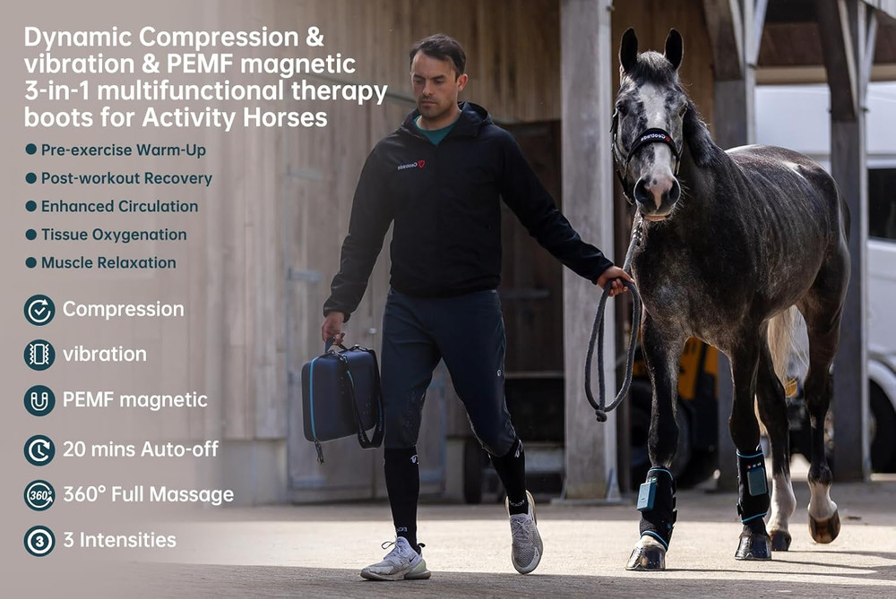 3-in-1 Compression & Vibration Therapy Boots for Horses - Front & Hind
