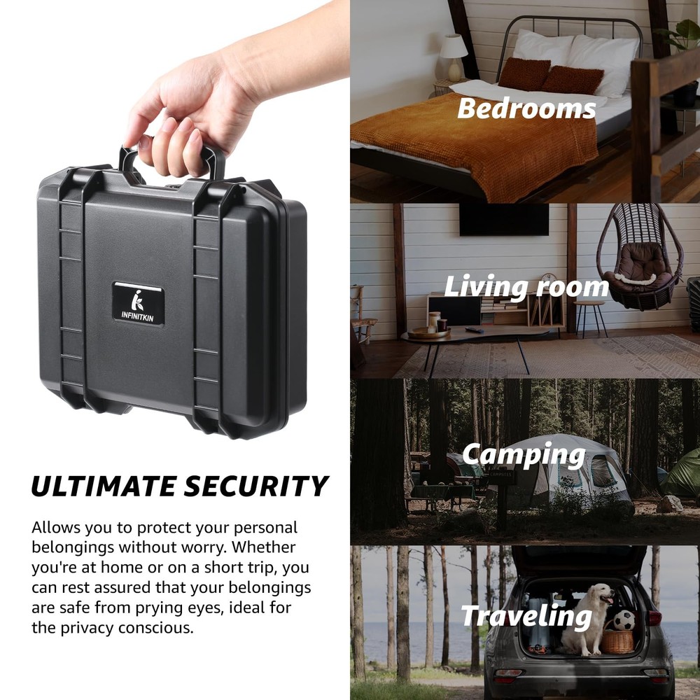INFINITKIN Smell Proof Box, Large Airtight Storage Box with Medium, Black