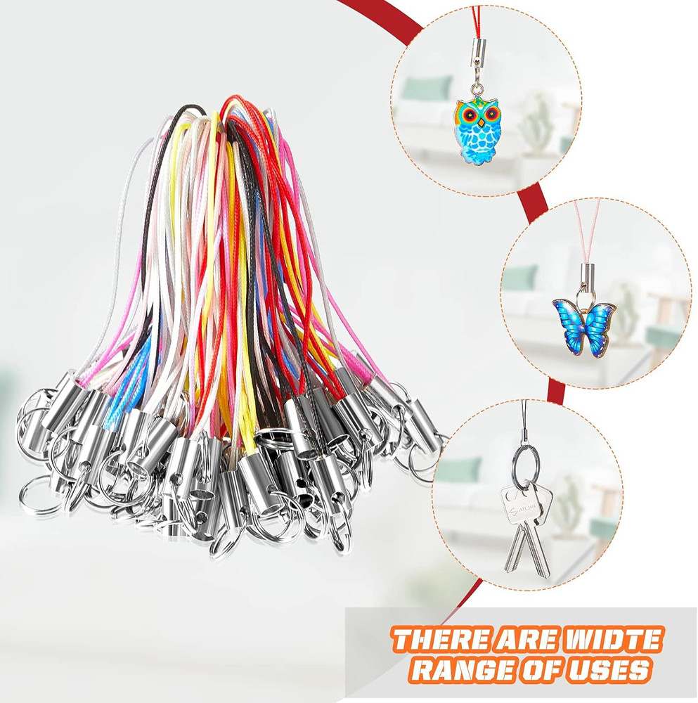 Frienda 200 Pcs Phone Charms Strap Kit, Cell Phone Split Ring Strap, Keychains