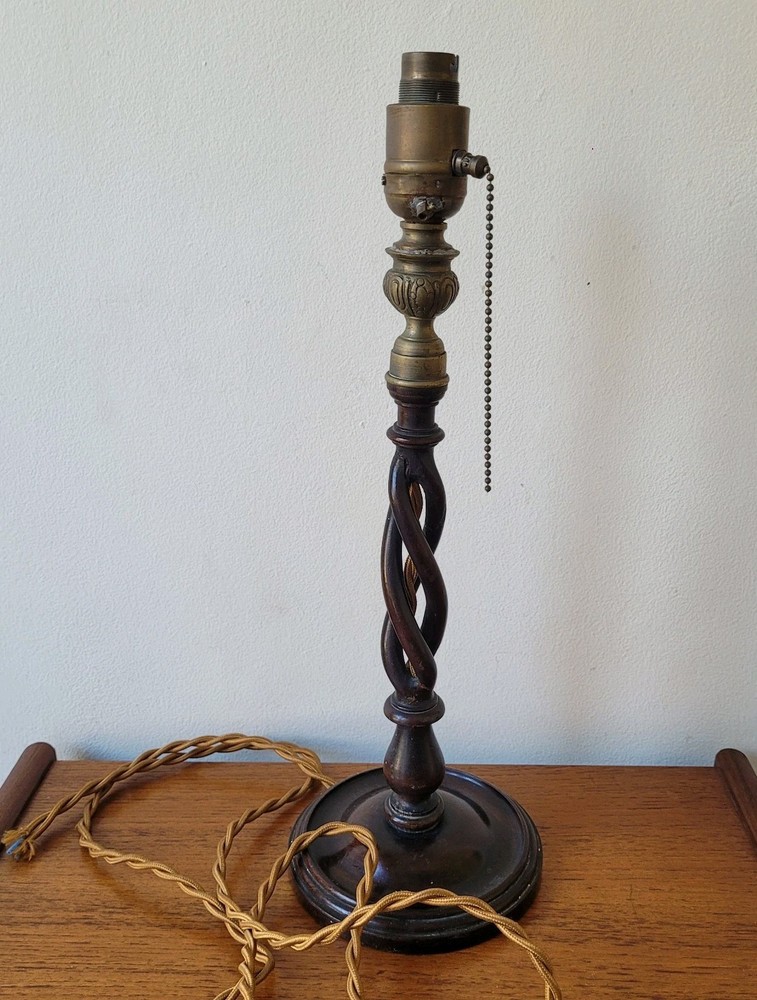 Antique Barley Twist Table Lamp Pull Switch Needs Rewire