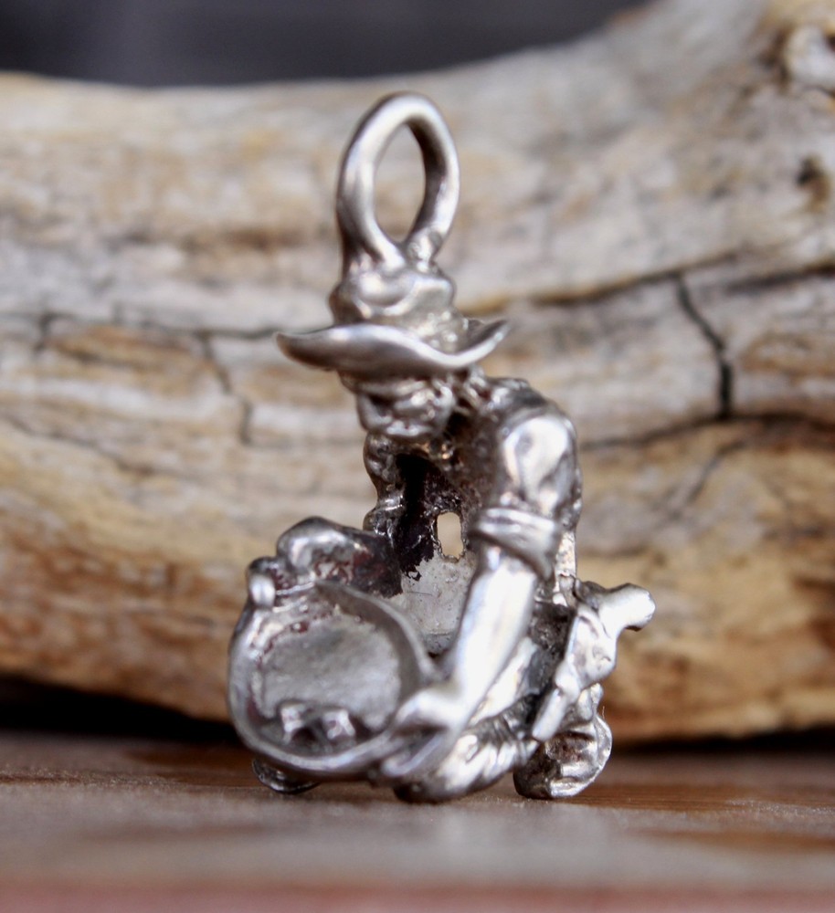 Gold Pan Prospector Figure Solid Sterling Silver pendant casting