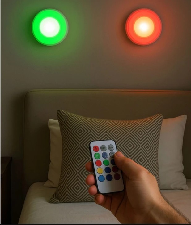 Push-Button LED light circles with remote control, RGB, Battery, Two Pack, NEW