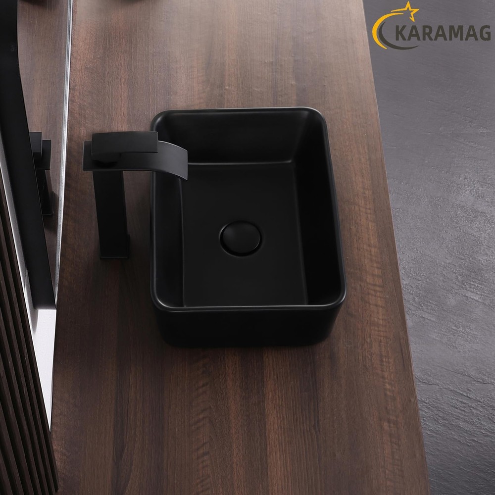 KARAMAG Black Vessel Sink Rectangle 16"x12" Bathroom Sink Rectangular Modern Abo