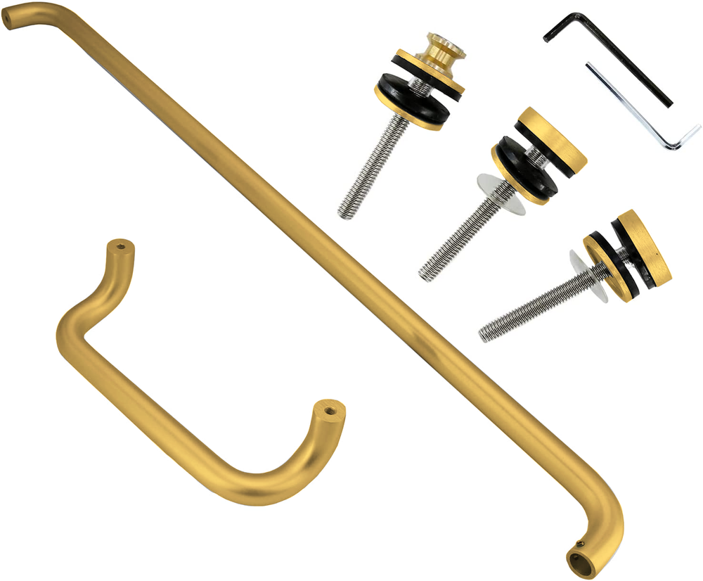 Solid Aluminum Round Combination Door Push Bar and Pull Handle Set - 10" x 33"