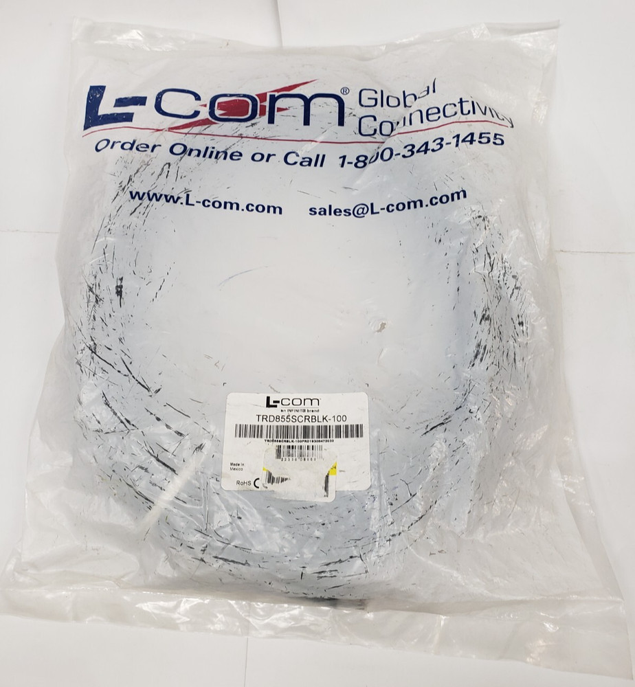 L COM TRD855SCRBLK-100 Shielded Cat 5E EIA568 Patch Cable, RJ45 / RJ45, Black