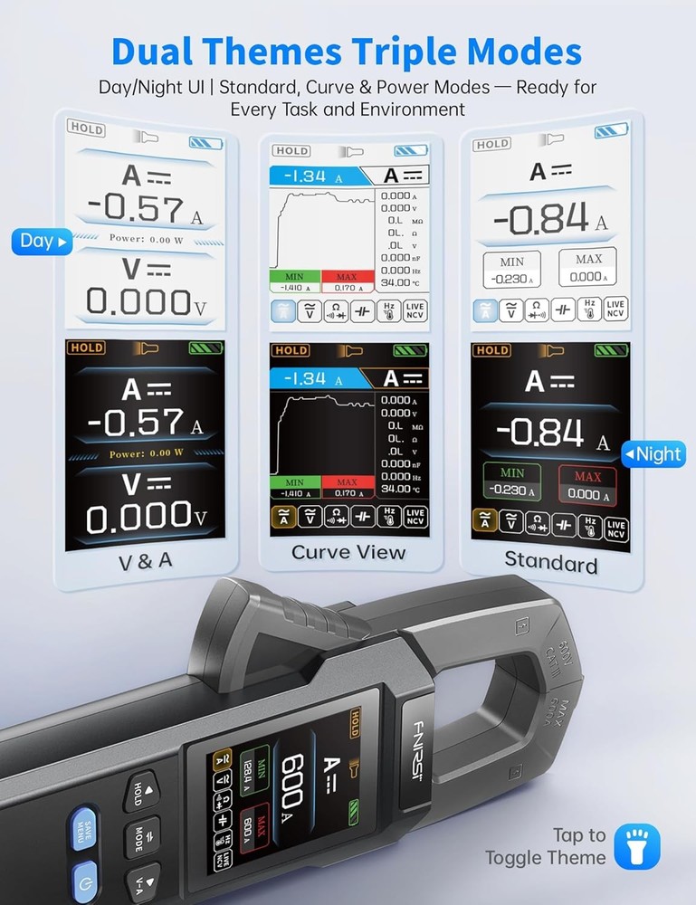 Digital Clamp Meter Multimeter TRMS AC/DC Voltage Current NCV 600A