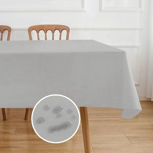 Vinyl Tablecloth with Flannel Backing for 84" x 60" (Rectangular) Light Grey