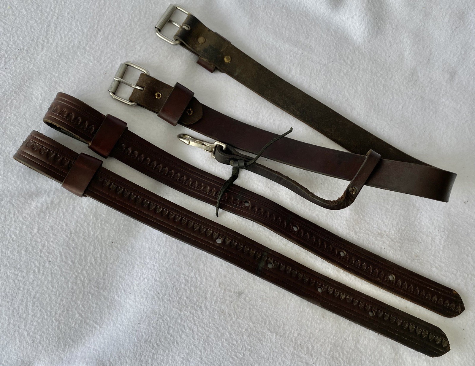 CIRCLE Y Shell TOOLED Walnut Leather Back Flank Cinch & Billet SET~LIGHTLY USED