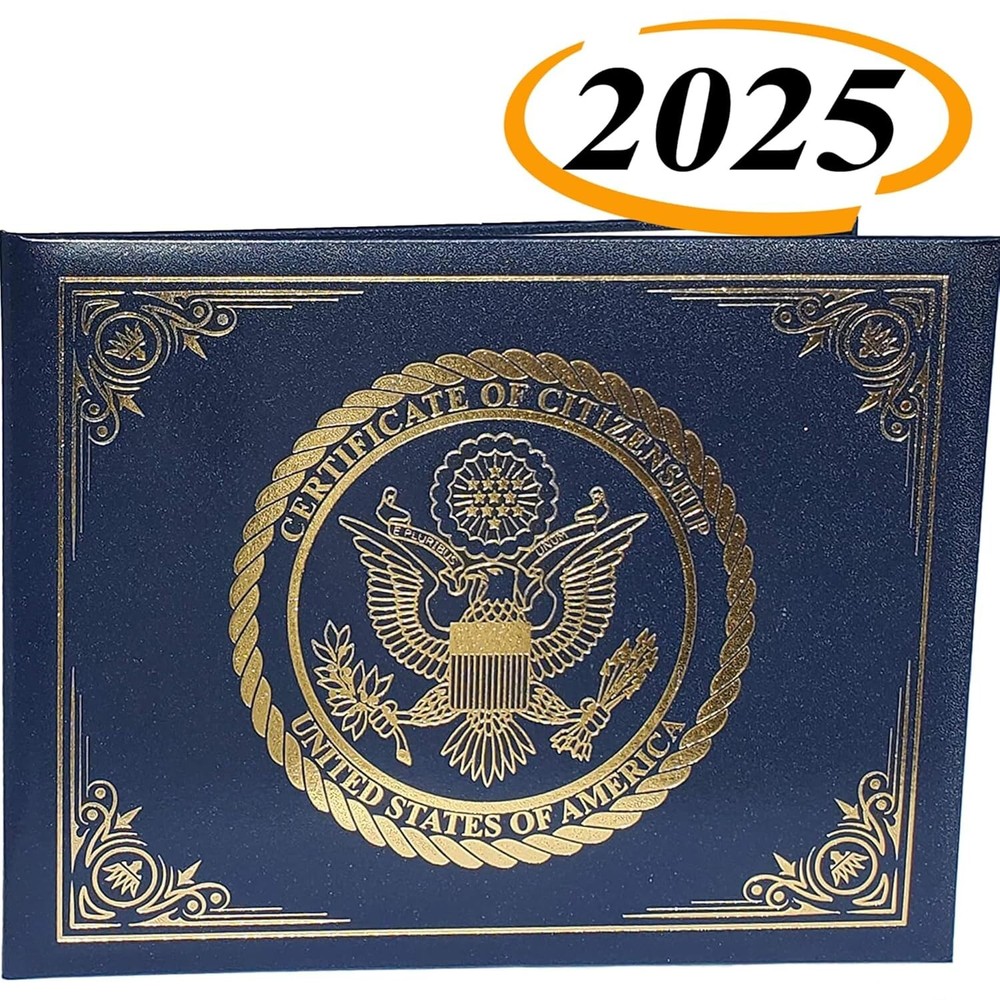 Padded Naturalization Certificate Holder with Gold Eagle Logo - Compact Design