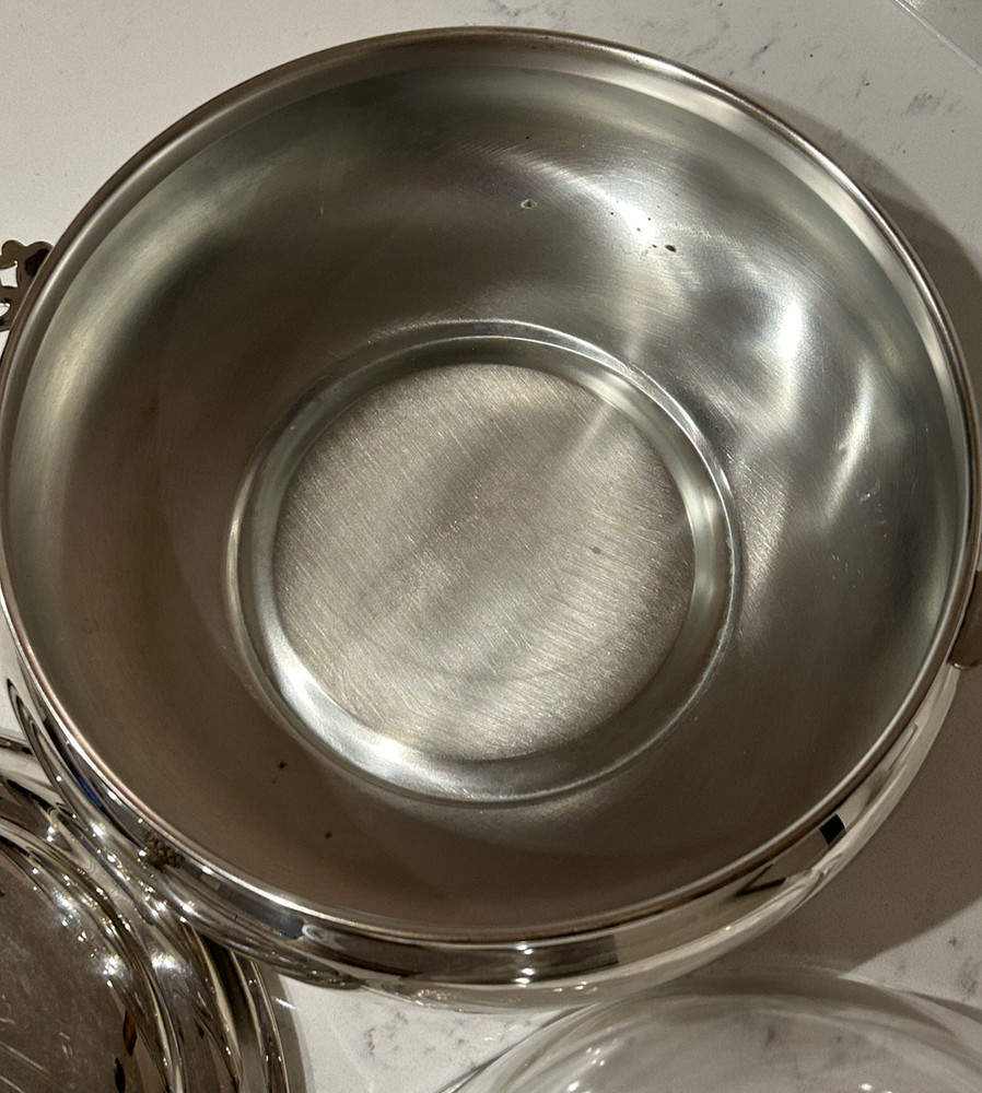 Vintage Silver Plated 2 Quart Covered Casserole with Pyrex Liner Insert