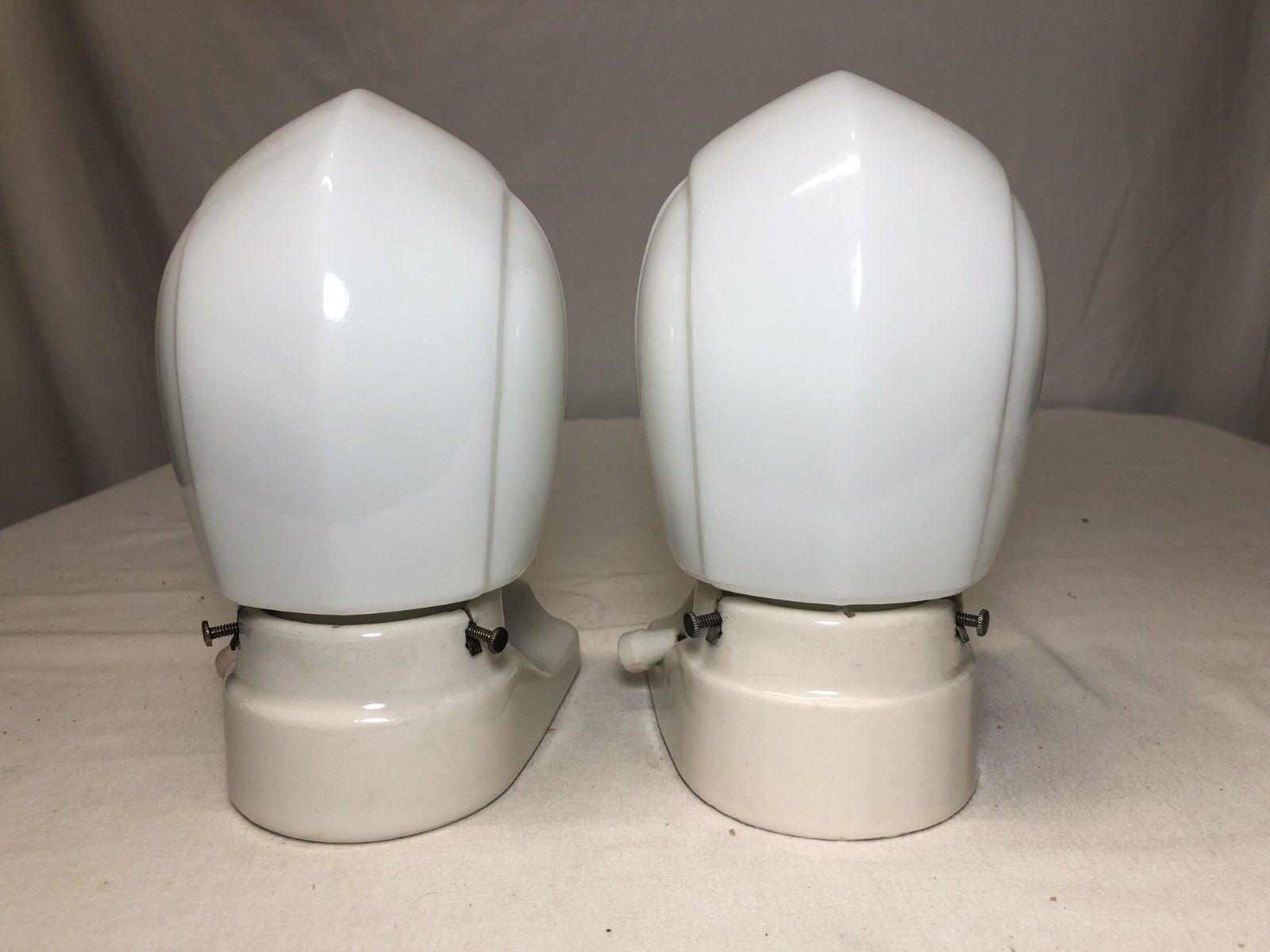 Antique Porcelain Wall Sconce Pair Vtg Light Fixture Ceramic Bath Art USA #L24