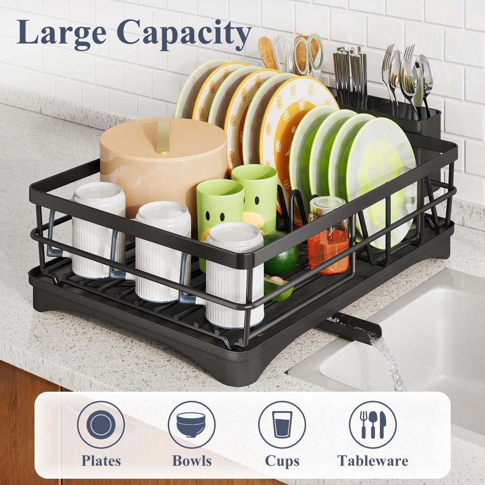 Dish Drying Rack - Rust Resistant Dish Drainer for Kitchen Counter with Drain...