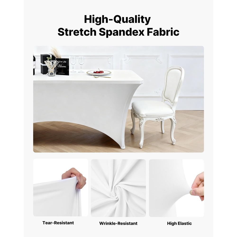 6 Pack Stretchable Table Covers 8FT Rectangular Tables Wrinkle-Resistant &