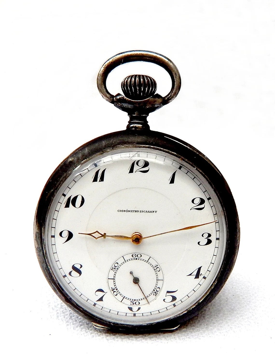 Pocket Watch Cronometro Escasany Dial Porcelain Case Silver  53mm 1910c Working