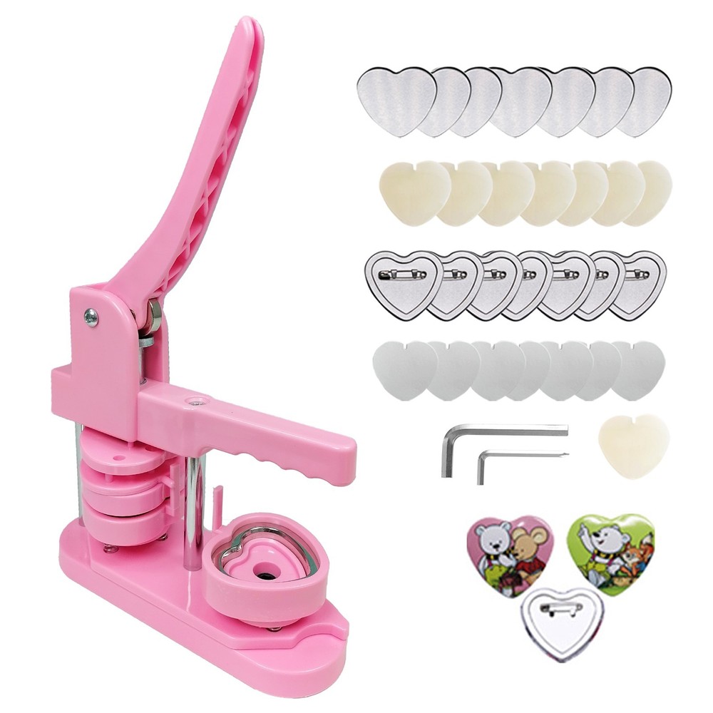 Heart-Shaped Pin Button Maker Press Machine Kit - No Assembly Required DIY Gift