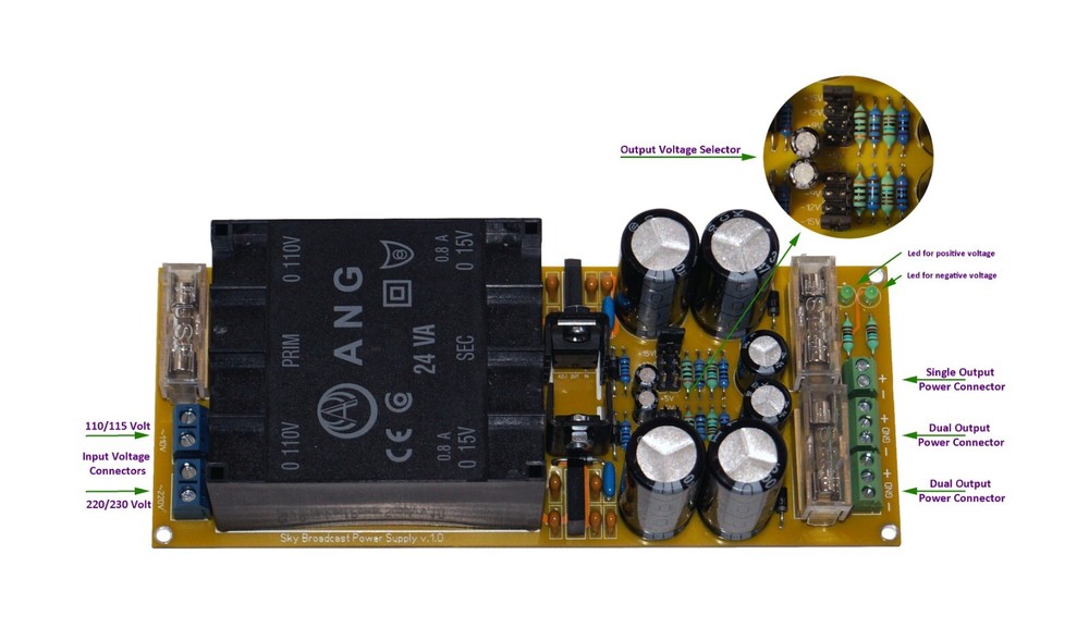 Dual and Single Output Adjustable Linear Power Supply +/- 5, 9, 12, 15 V @ 500mA