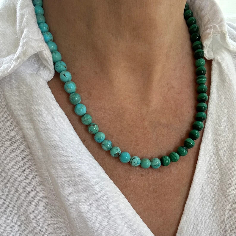 Turquoise Malachite Beaded Necklace, Carrie Bradshaw And Just Like That Sex City