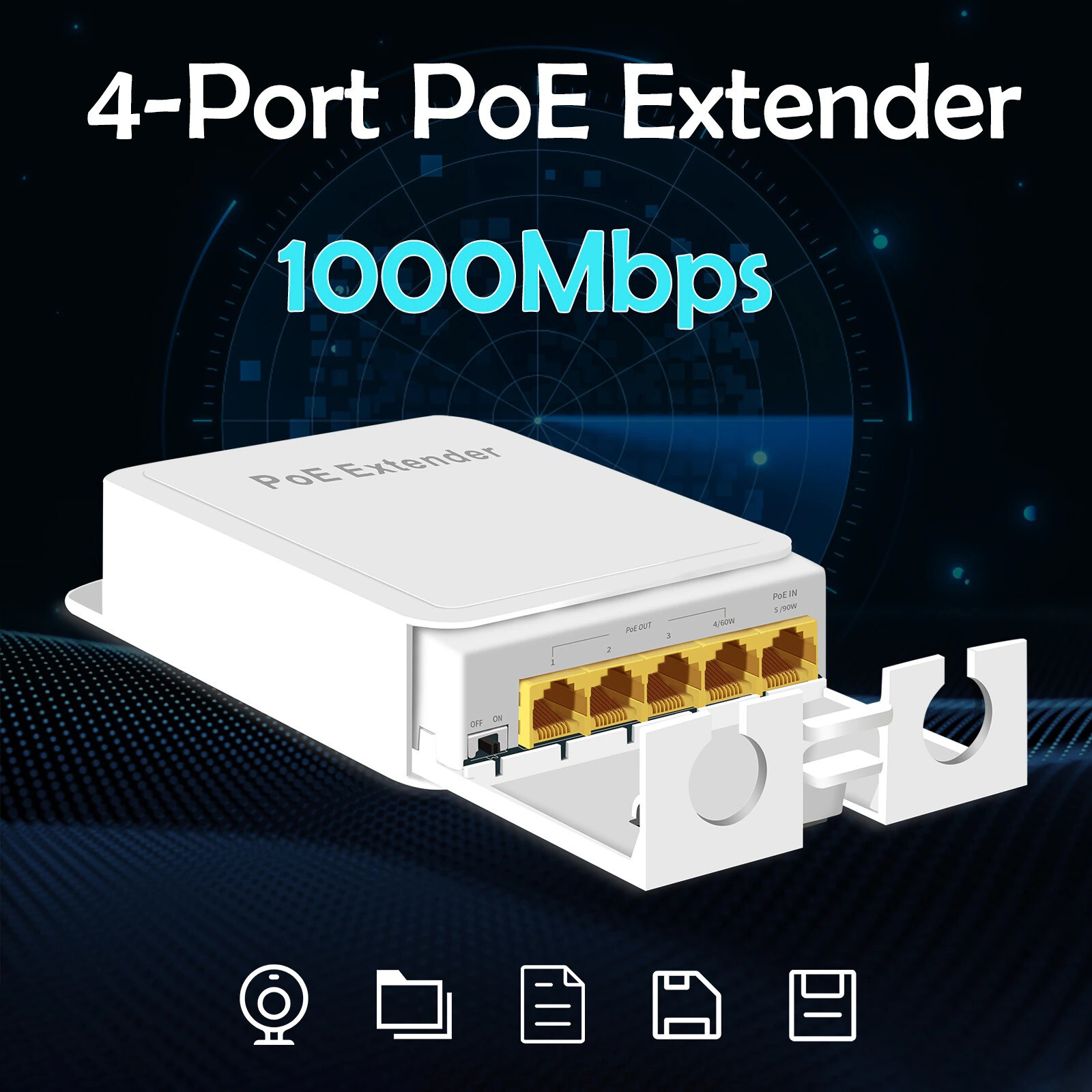 Outdoor Rainproof 5 port Gigabit PoE Passthrough Switch Extender PoE++ 90watt