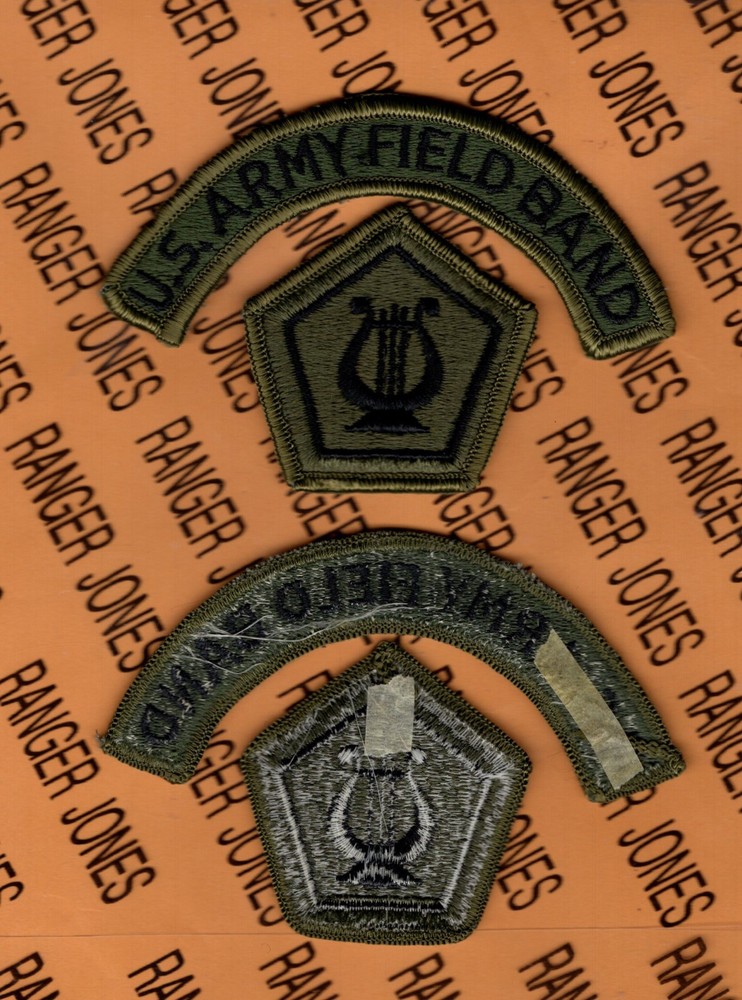 US Army Field Band OD Green & Black BDU uniform patch & tab set m/e